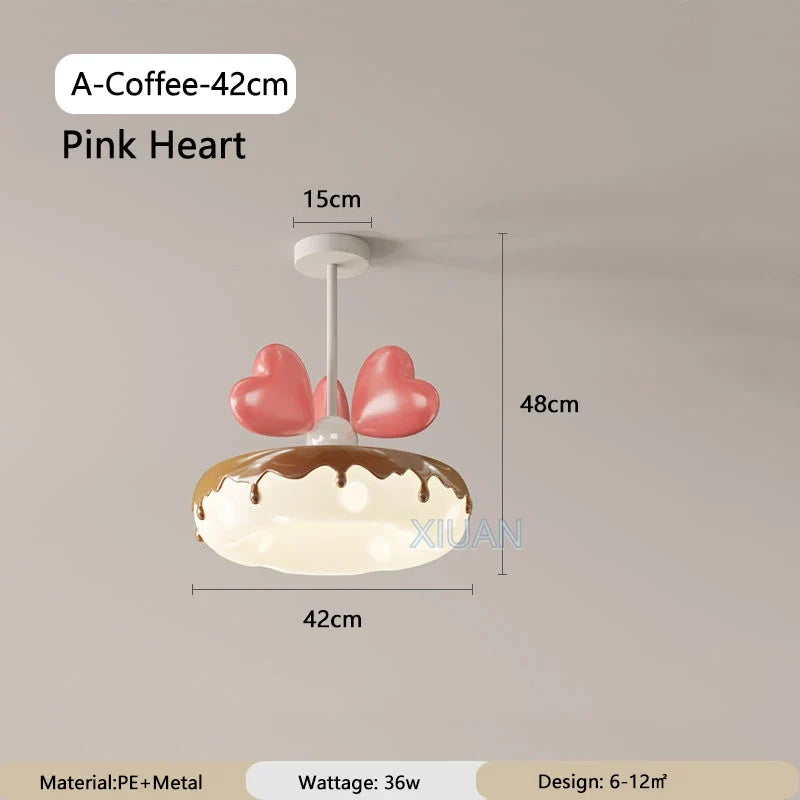 Creative Children Bedroom Chandelier Lamp with Pink Heart Bow Tie Crown Pendant Light for Princess Room Girl Nursery Baby Decor