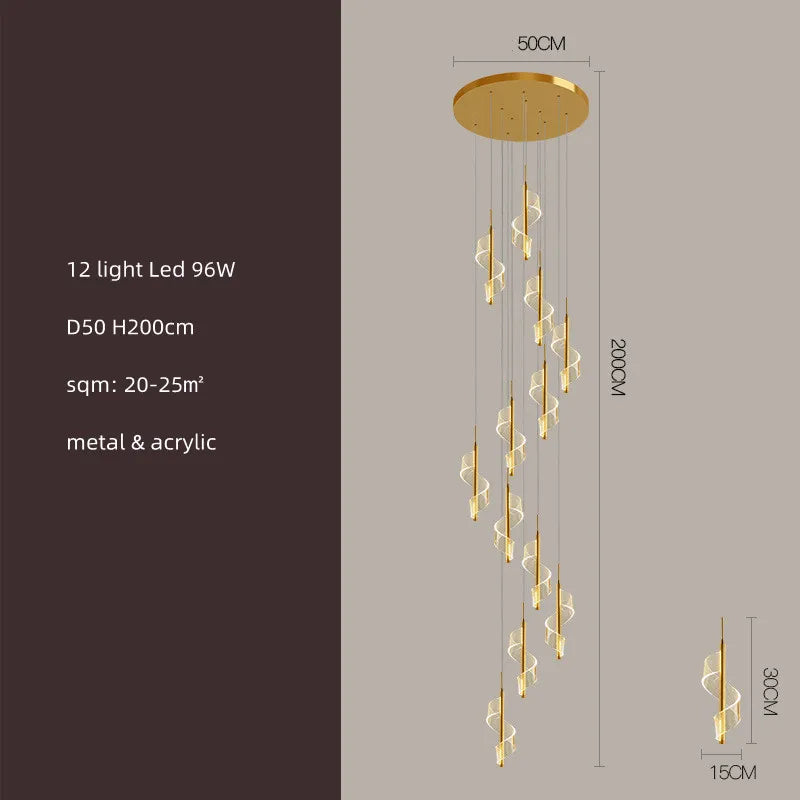 lustre led moderne en acrylique pour escaliers en colimaçon