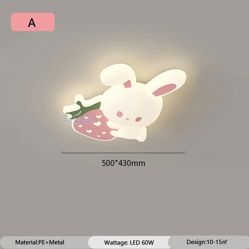 plafonnier lapin aux fraises pour chambre d'enfant décoration lumineuse