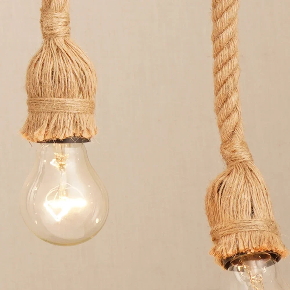 suspension rétro loft industriel en corde de chanvre avec ampoule edison
