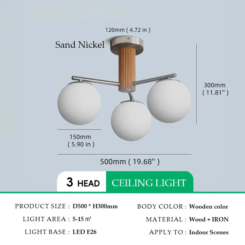 Walnut Wood Brass Round Glass, Wabi-sabi Modern Simple style, Chandelier light for Living room, Bedroom, Dining room, Study
