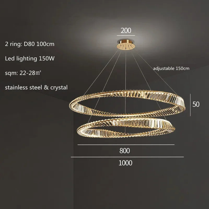 LustreSalon moderne Led K9 Dimmable de luxe or anneau irrégulier cristal