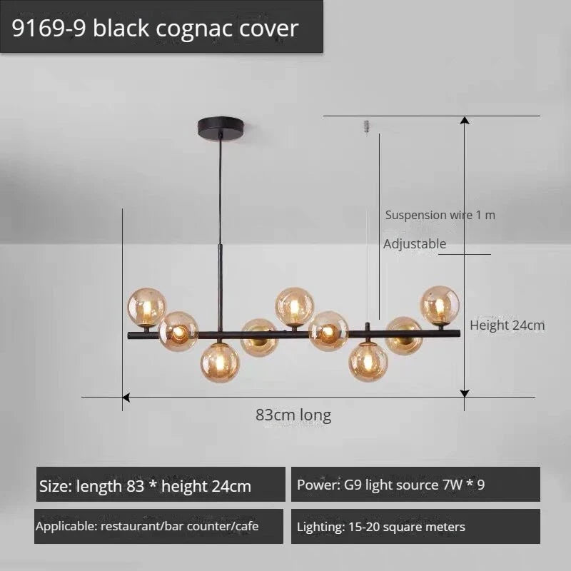 lustre long moderne en boule de verre abat-jour suspendu décoration led