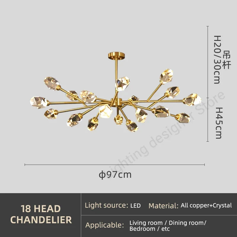 lustre en cuivre et cristal pour une ambiance élégante