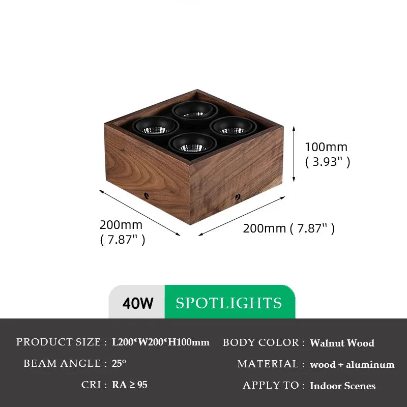 Walnut Wood Square Box, Simple Modern Wabi-sabi style, Spotlights and downlights for Bedroom, Bedside, Living, Dining Room
