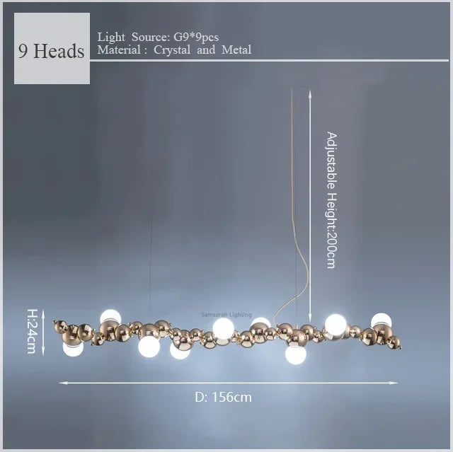 2024Modern Creative Long Bar Chandelier Caterpillar Shaped Metal ball Pendants Lamp Dining Room for Kitchen Hanging Light Lustre