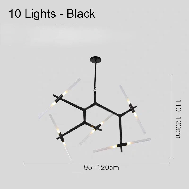 lustre moderne en verre led tube branche pour décoration suspendue
