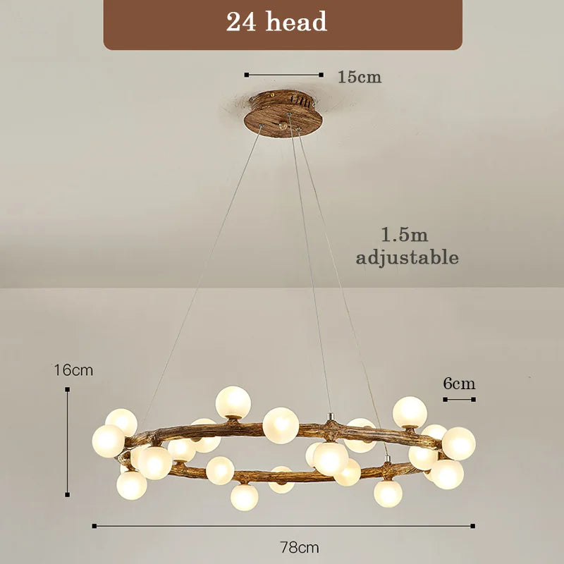 lustre de style wabi-sabi en bois artificiel pour intérieur