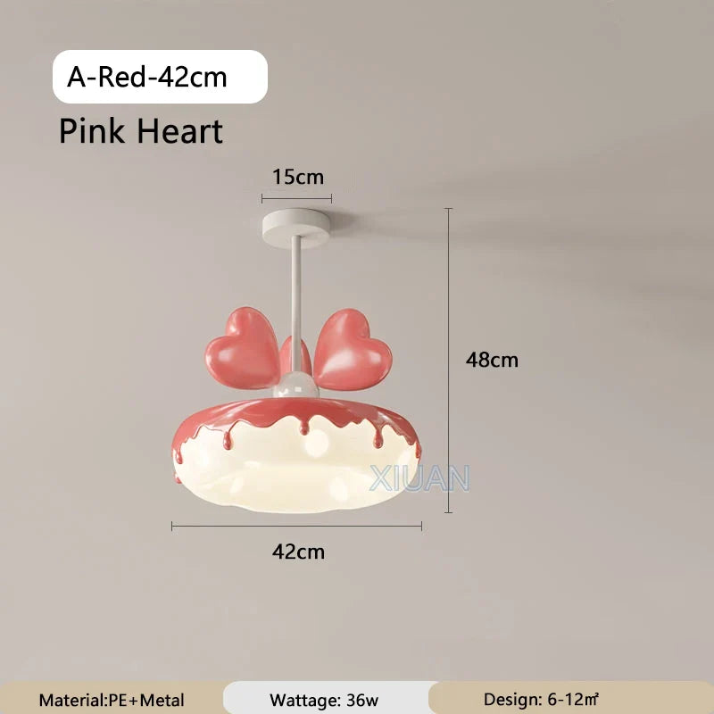Creative Children Bedroom Chandelier Lamp with Pink Heart Bow Tie Crown Pendant Light for Princess Room Girl Nursery Baby Decor
