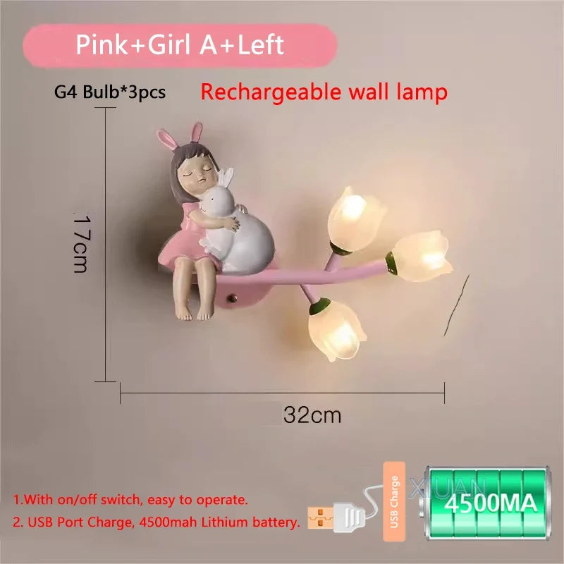 applique murale rechargeable en résine pour chambre d'enfant décorative