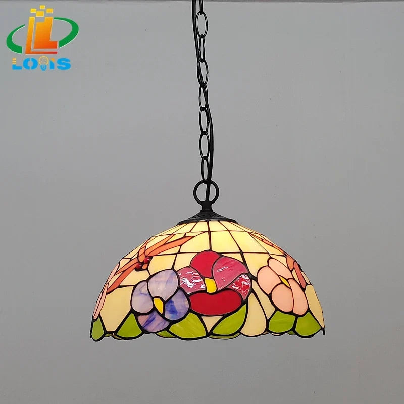 lustre libellule fleur style pastoral tiffany pour restaurant et cuisine