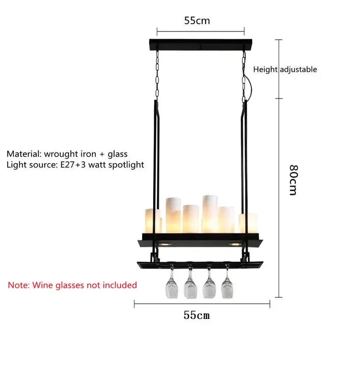 Retro American Bar, Luxury Restaurant, Bar Decoration, Front Desk, Red Wine Cup, Inverted Candlestick, Pendant Light
