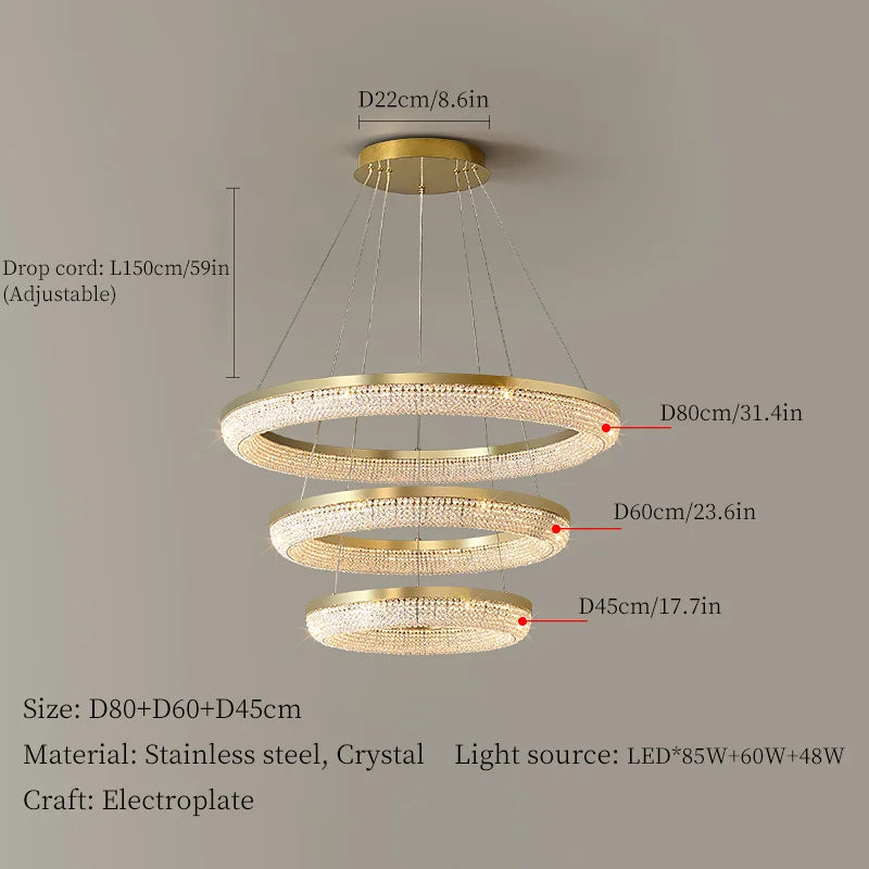 lustre en cristal rond design nordique pour décoration intérieure
