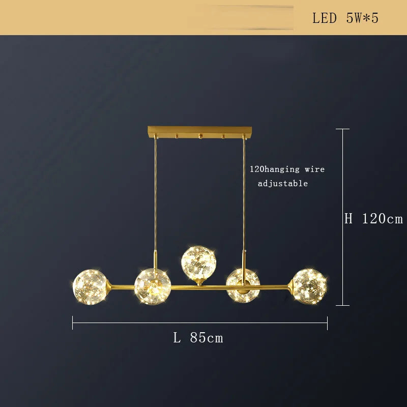 lustre moderne minimaliste en cuivre avec abat-jour étoile led