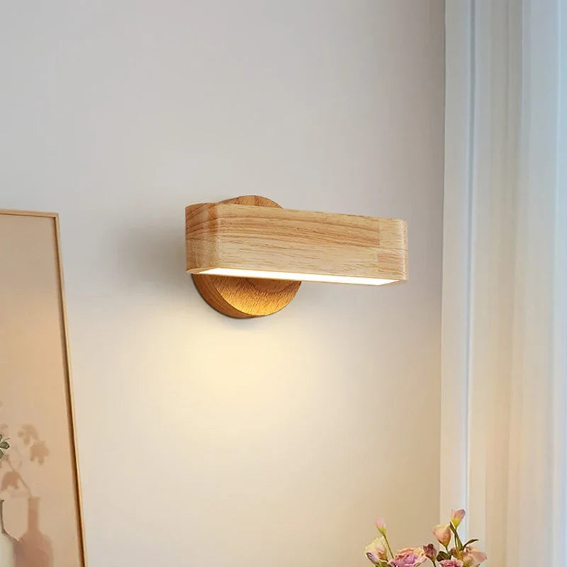 Applique murale intérieure moderne pour chevet chambre salon enfants escalier couloir fond veilleuse lampe circulaire en bois