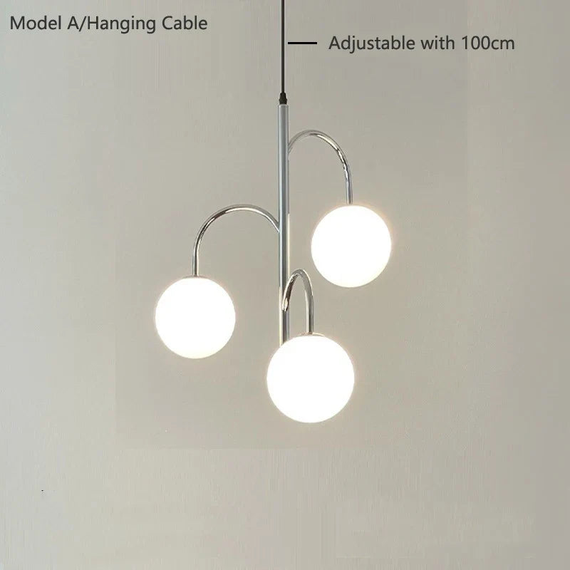 lustre boule de verre scandinave avec tige et câble de suspension