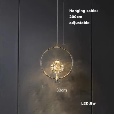 lustre en verre LED avec ceinture en cuir rétro moderne