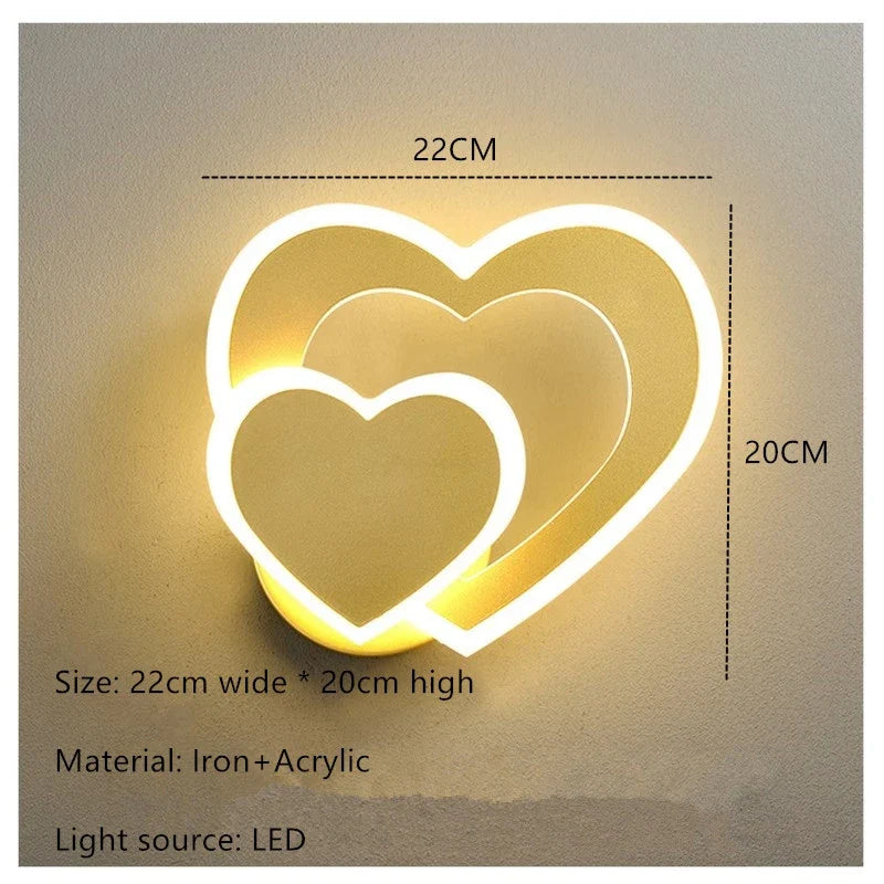 LED heart-shaped wall lamp, simple Nordic love wall lamp, creative bedroom, living room, corridor, background wall, bedside lamp