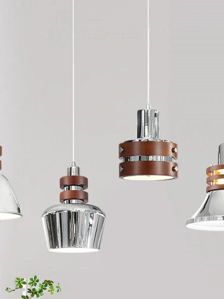 lustre en bois massif argenté pour intérieur rétro et moderne