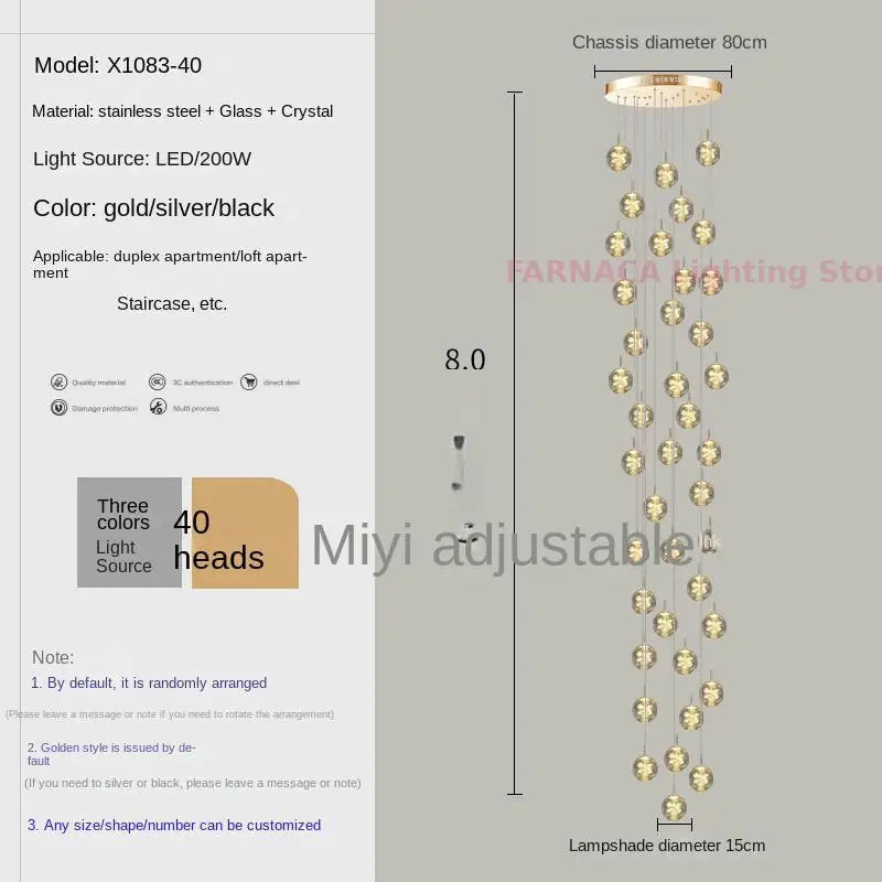 Remote control stair chandelier Nordic creative duplex dining room light lift high living room, apartment decorative chandelier