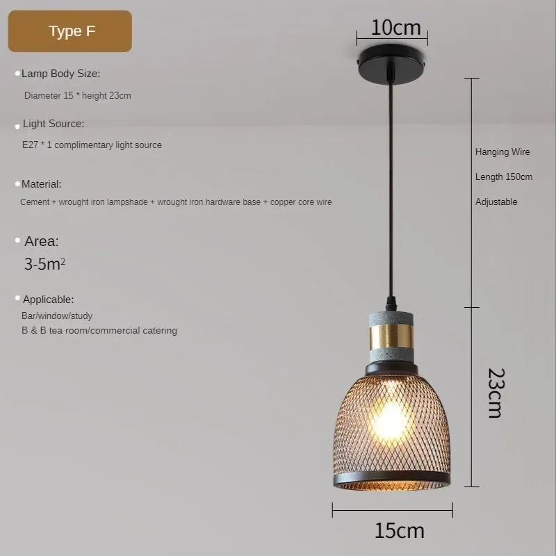 lampes suspendues en ciment pour loft industriel abat-jour en fer forgé