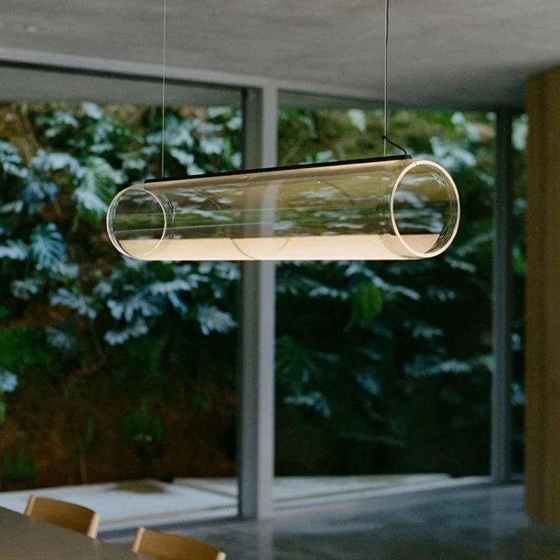 lustre moderne en verre transparent avec éclairage led