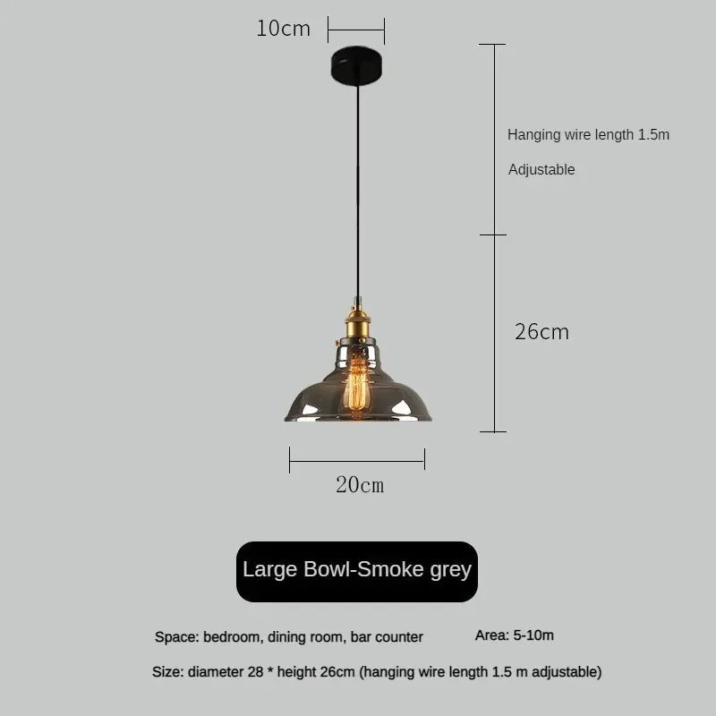 Suspension industriel vintage en verre fumé pour restaurant loft