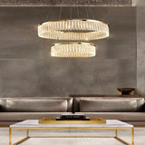 lustre led en cristal losange rond à plusieurs anneaux luxueux