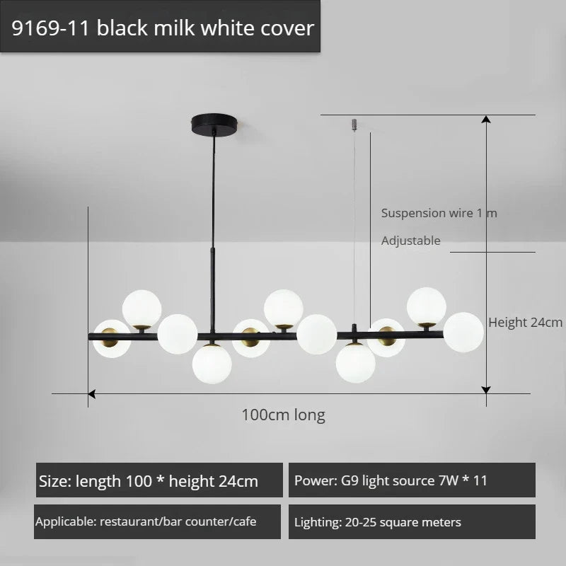 lustre long moderne en boule de verre abat-jour suspendu décoration led