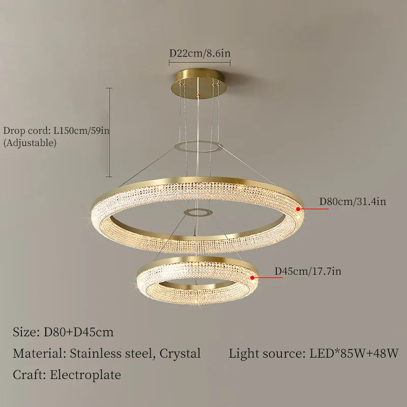 lustre en cristal rond design nordique pour décoration intérieure