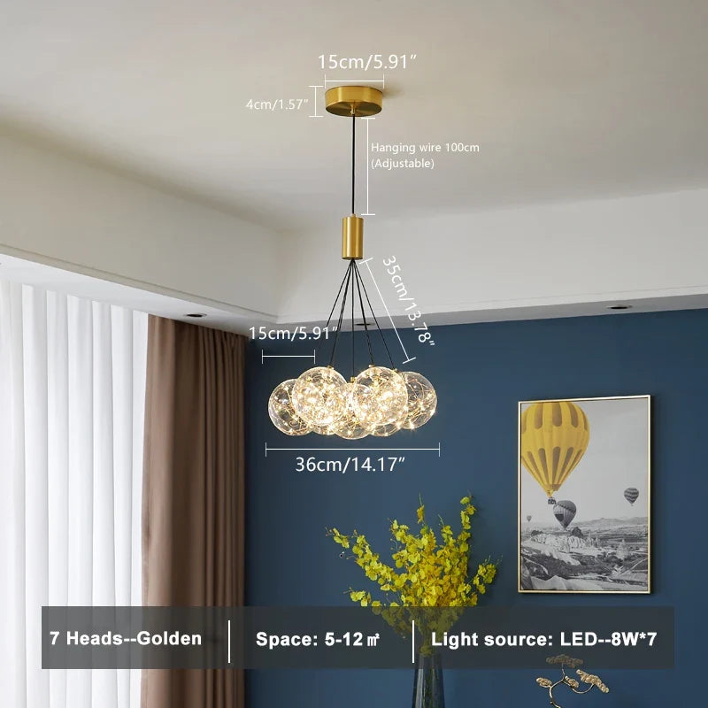 suspension LED en verre transparent design moderne réglable en hauteur