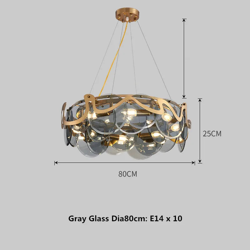 lustre moderne en verre doré pour décoration élégante