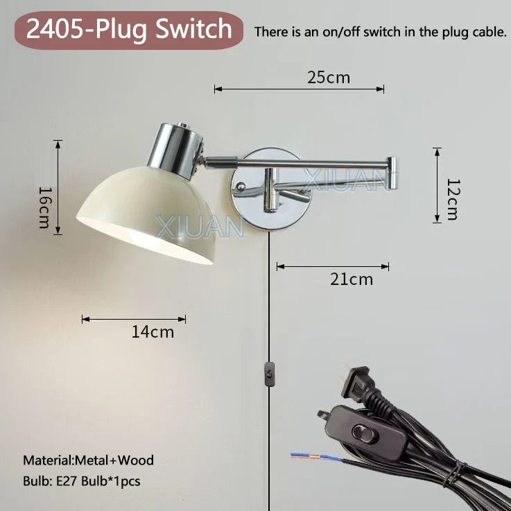 applique murale moderne bras pivotant led en tissu plissé métal