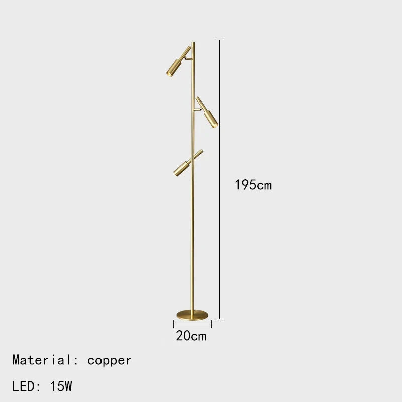 lampadaire moderne en laiton et cuivre pour lecture et étude