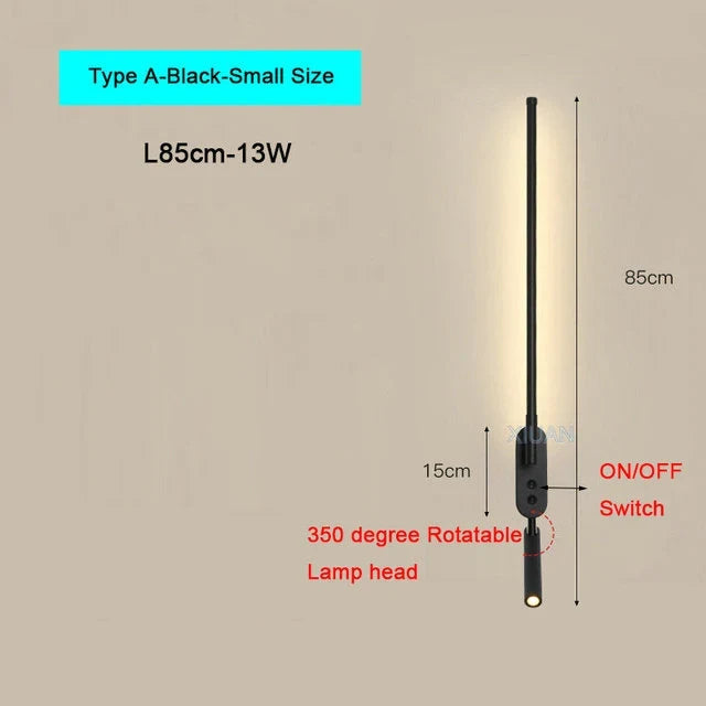 Modern Bedroom Living Room Wall Light ON/OFF Switch AC220V Black White Long Wall Lamps with LED Spotlights