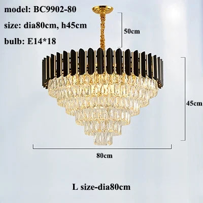 lustre led moderne de luxe en cristal luminaire rond ou long
