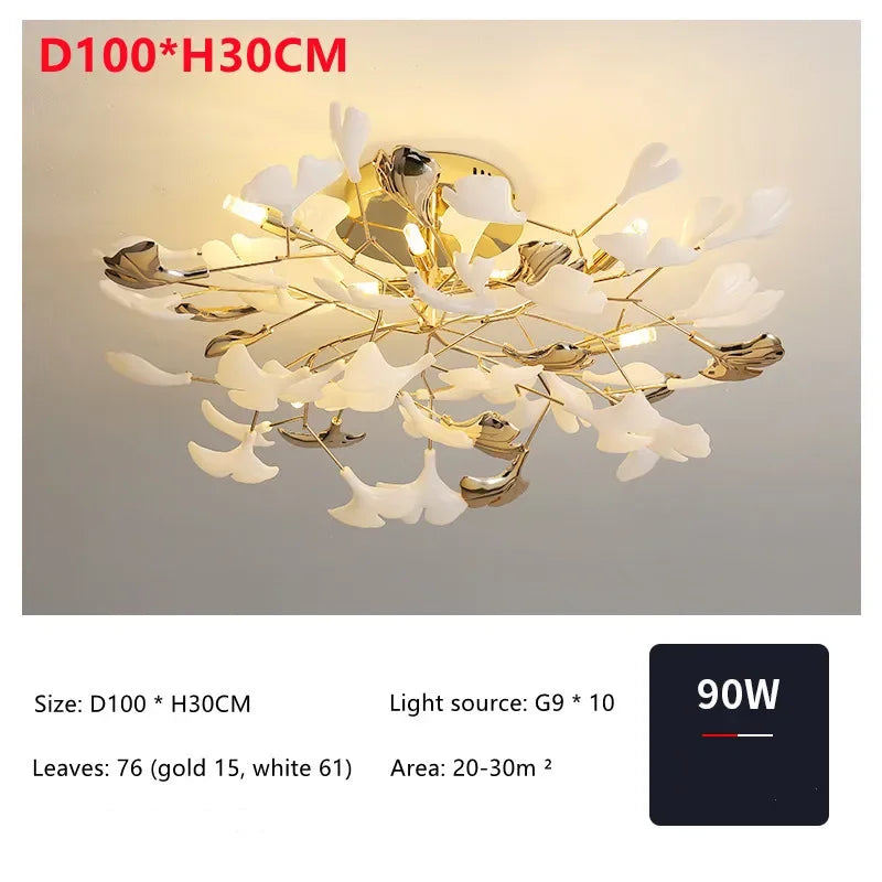 Living Room Ceiling Lamp Post-modern Designer Gingko Leaf Restaurant Bedroom Ceiling Lights Hotel Art LED Decor Lighting Fixture