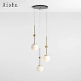 lustre en verre doré design créatif trois têtes éclairage moderne
