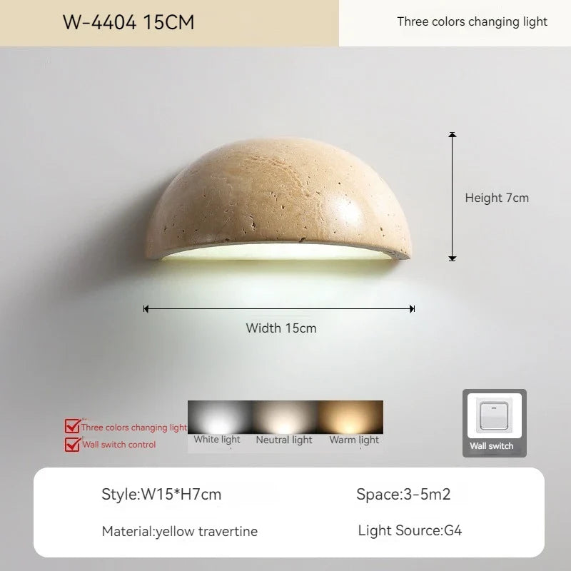 applique murale led rétro semi-circulaire en travertin naturel pour décoration