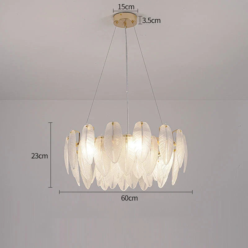 lustre de luxe moderne en plumes et verre métallique