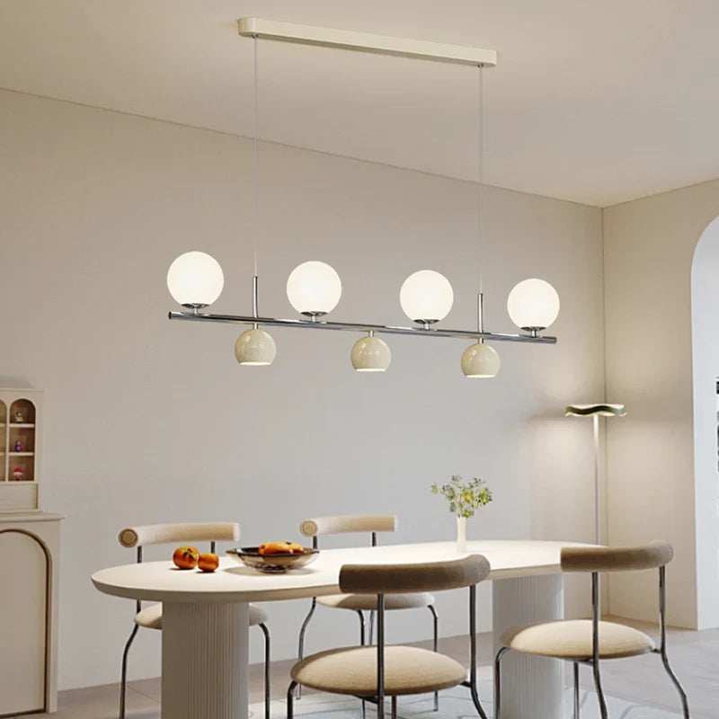 lustre long led suspendu avec abat-jour boule ronde