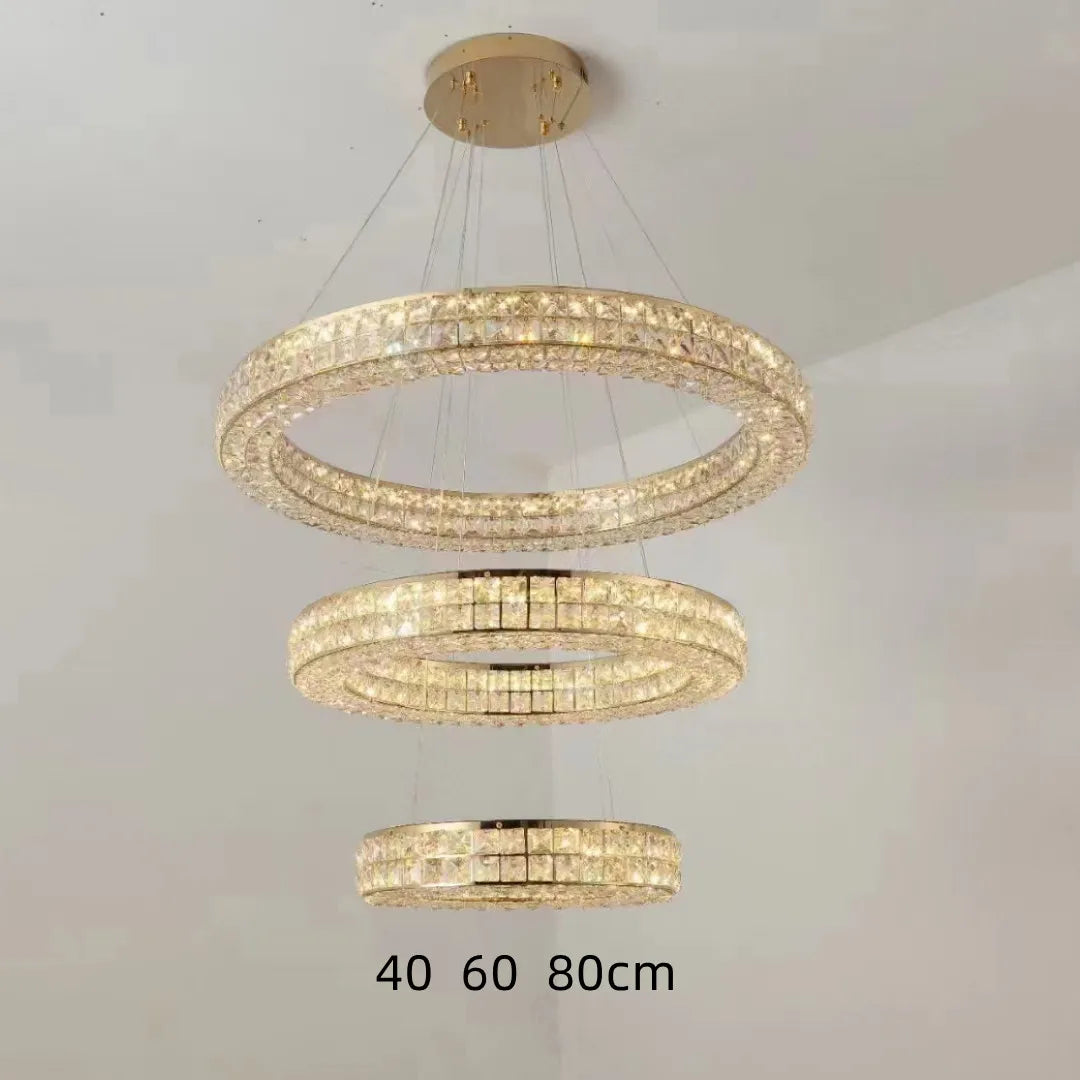 lustre moderne en cristal à deux couches pour décoration