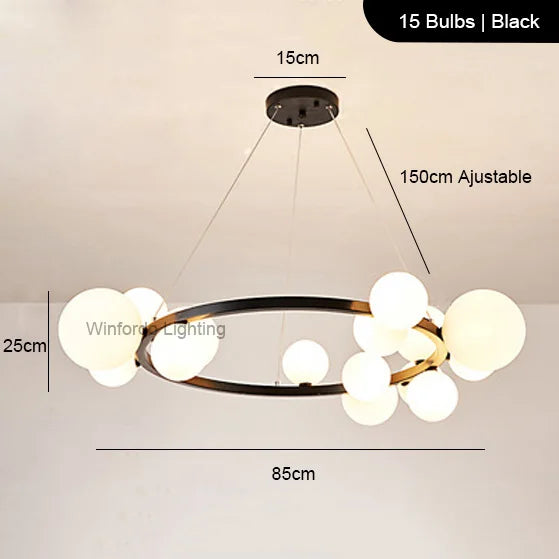 Lustre LED design doré rond à boules en verre