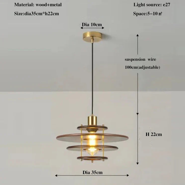 lustre rétro wabi-sabi en verre et bois minimaliste