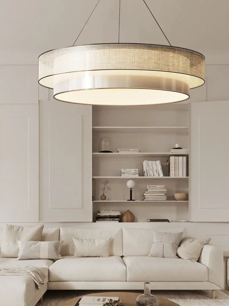 lustre circulaire style chinois zen en tissu pour ingénierie
