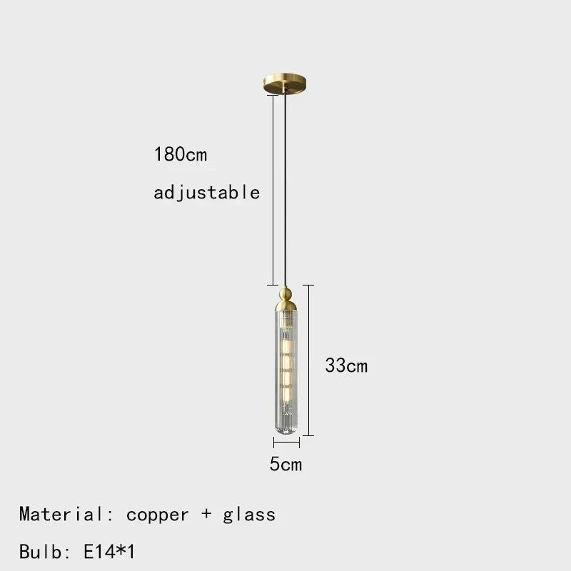 lustre en verre transparent avec cordon réglable en cuivre