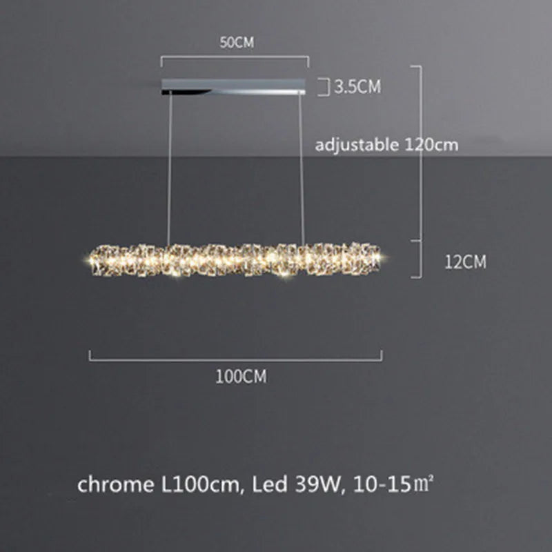 suspension moderne à intensité variable avec télécommande en cristal et acier