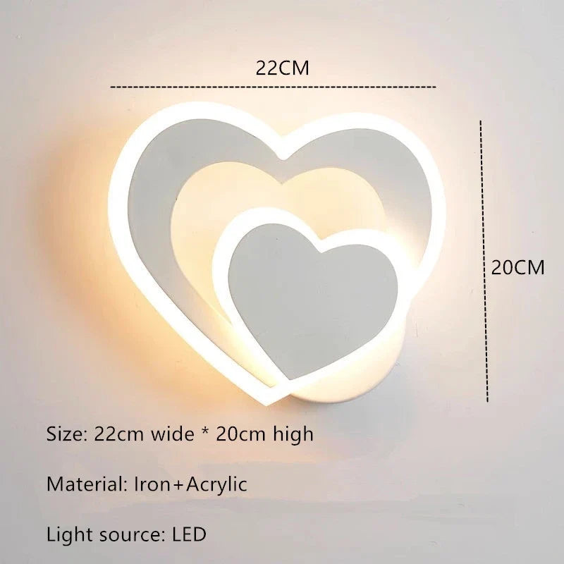 LED heart-shaped wall lamp, simple Nordic love wall lamp, creative bedroom, living room, corridor, background wall, bedside lamp