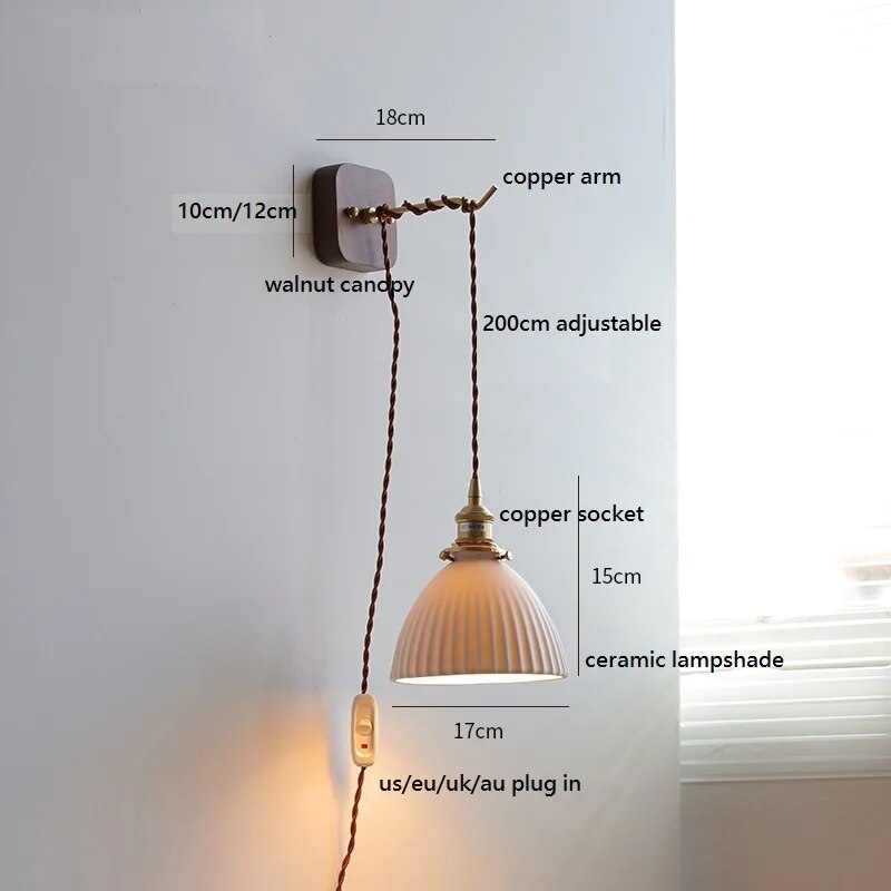 applique murale led noyer cuivre moderne baguette plug-in