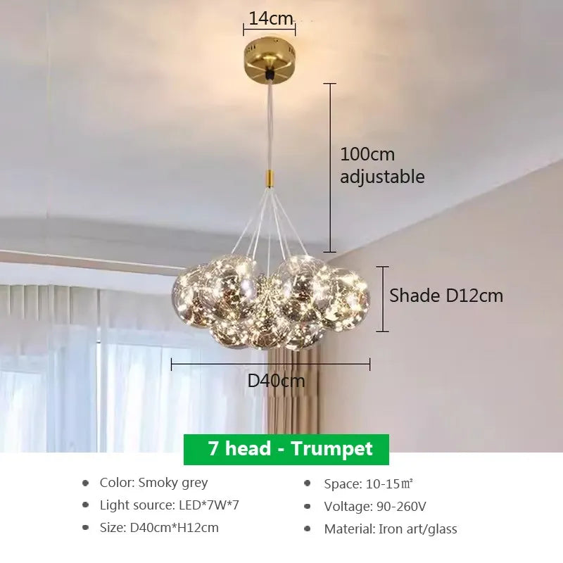 lustre verre moderne boules blanches led décoration salon salle manger